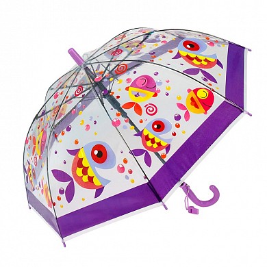 Зонт детский для девочек и мальчиков прозрачный с изображением животных и свистком