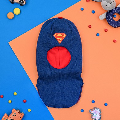 Шапка шлем для мальчика зима детская двойная с подкладом Супермен
