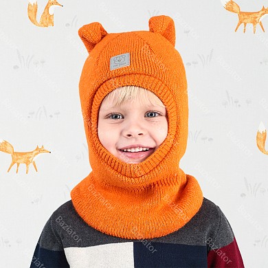 Детская шапка шлем, капор для ребенка мальчика теплая шерсть с ушками на зиму Собачка