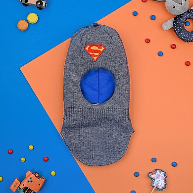 Шапка шлем для мальчика зима детская двойная с подкладом Супермен