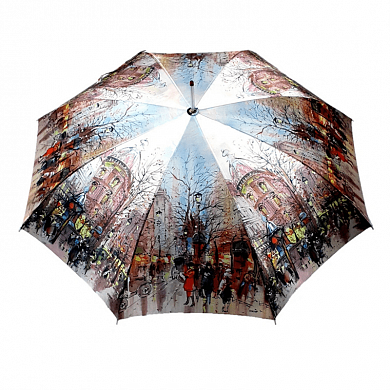 Зонт-трость женский полуавтомат с чехлом с рисунком "Город"