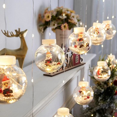 Новогодняя гирлянда светодиодная штора Шарики с Рождественским декором Дед Мороз 3 x 1 м 8 режимов