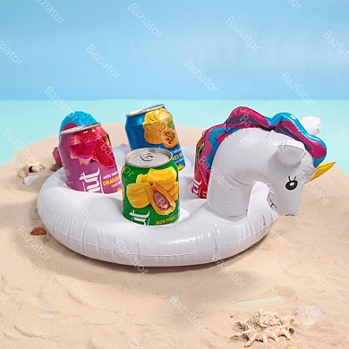 картинка Пляжный надувной мини бар "Радужный Единорог" с подстаканниками на 4 стаканчика для напитков