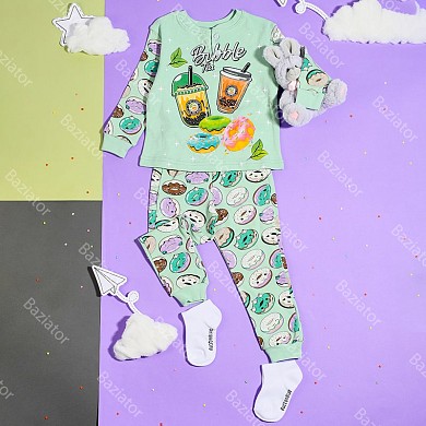 Пижама детская домашняя хлопковая для девочки штаны и кофта для сна с принтом