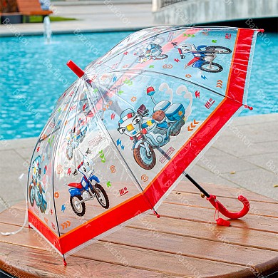 Зонт детский прозрачный для мальчиков "Транспорт" со свистком