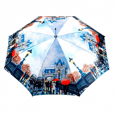 Зонт-трость женский полуавтомат с чехлом с рисунком "Город"