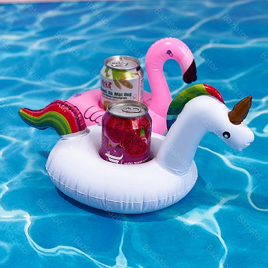 картинка Подстаканник для бассейна надувной плавающий Единорог + Фламинго набор 2 штуки