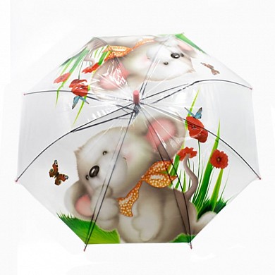 Зонт трость детский для мальчиков и девочек «Мультфильм» прозрачный со свистком полуавтомат