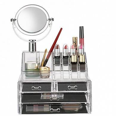 картинка Компактный акриловый органайзер с зеркалом для хранения косметики Cosmetic Organizer