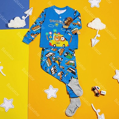 Пижама детская домашняя хлопковая для мальчика штаны и кофта для сна с принтом