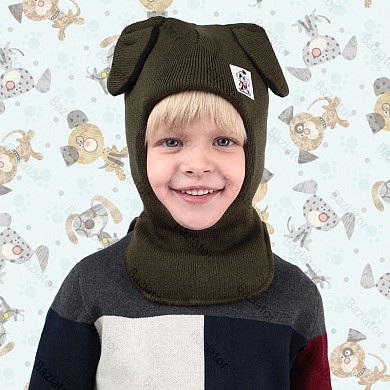 Шапка шлем для мальчика и девочки зима детская двойная с подкладом Собачка