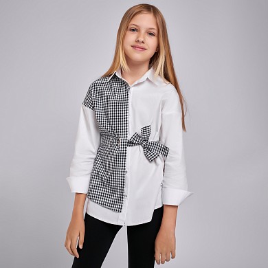 Рубашка с жилетом для девочки школьная хлопок белая для школы оверсайз