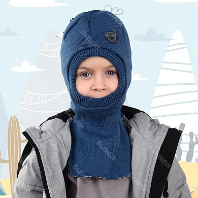Детская шапка шлем для ребенка на мальчика демисезонная теплая на осень-весну однотонная