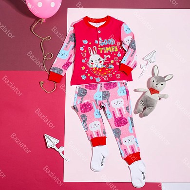 Пижама детская домашняя хлопковая для девочки штаны и кофта для сна с принтом