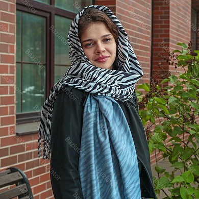 Палантин шарф кашемировый женский осенний теплый двусторонний на голову с бахромой с принтом Зебра