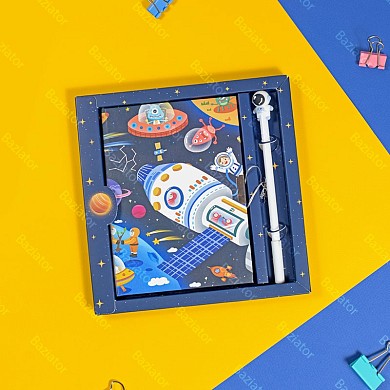 Подарочный набор блокнот с замочком для записей в клетку с ручкой для девочек и мальчиков Космос