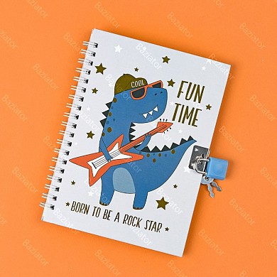 Детский подарочный блокнот для мальчиков и девочек для записей в линейку с замочком Динозавр