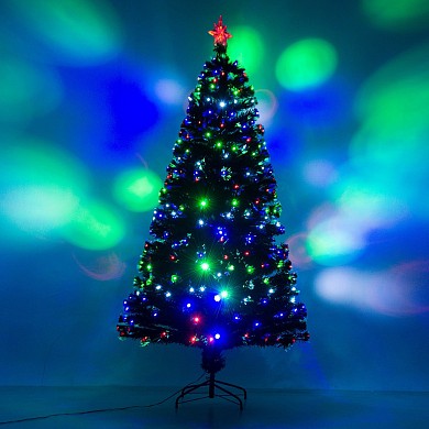 Зеленая заснеженная елка со светодиодными иголками и звездой LED