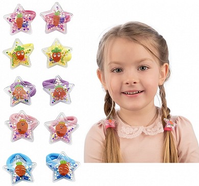 Комплект детских резинок для волос прозрачные звездочки с морковкой и блестками внутри