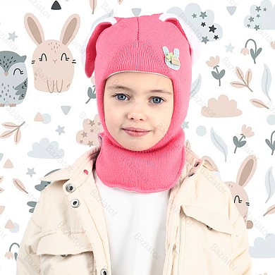 Шапка шлем для девочки зима детская двойная с подкладом Зайчик