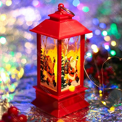 Декоративный новогодний светодиодный фонарь елочная игрушка с подсветкой и рисунком 13 см