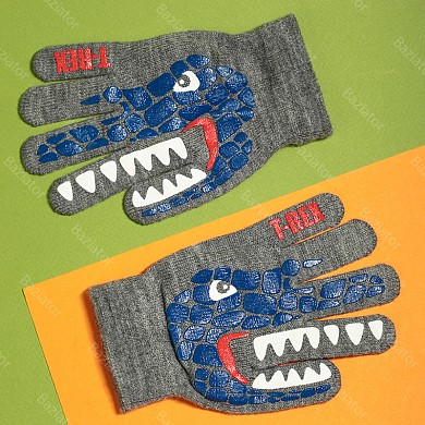 Перчатки детские для мальчика демисезонные осень с рисунком тиранозавр Рекс