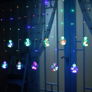 Новогодняя светодиодная гирлянда штора Шарики в шариках с пультом 3 х 1 м