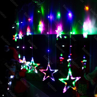 Новогодняя гирлянда светодиодная штора Звездочки 3 метра 8 режимов с пультом ДУ и коннектором