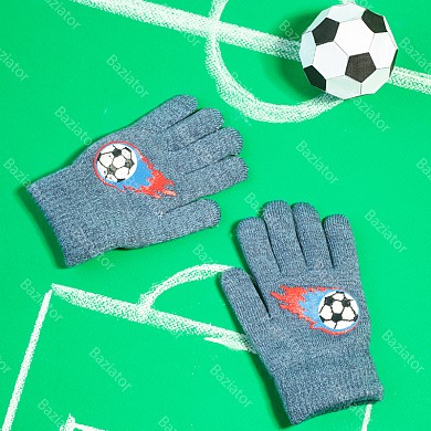 Перчатки детские зимние шерстяные теплые для мальчика с двойным подкладом Футбольный мяч