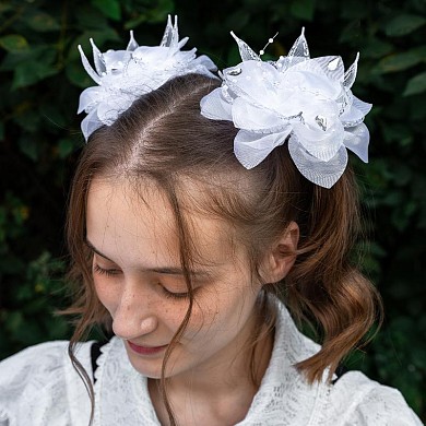 Большие праздничные школьные банты для волос для девочки в форме цветка 2 шт. на резинке