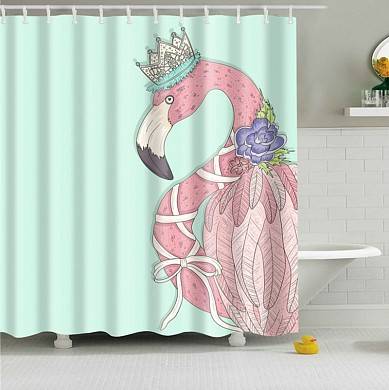 картинка Штора (занавеска) для ванной "Фламинго" 180х180 см 12 крючков