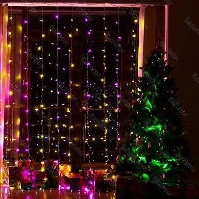 Новогодняя светодиодная гирлянда Штора занавес дождик на окно с контроллером и коннектором 8 режимов