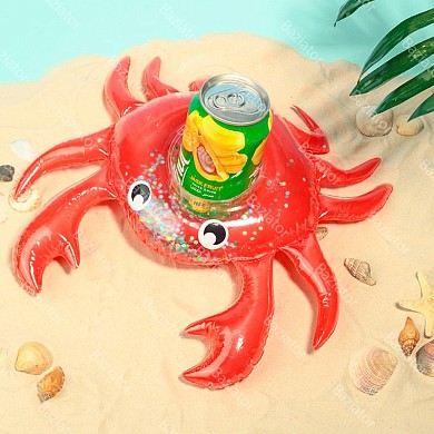 Пляжный надувной подстаканник для напитков в бассейн Краб прозрачный с блестками