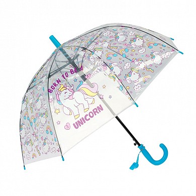 Зонт детский прозрачный для девочек "Единороги" со свистком