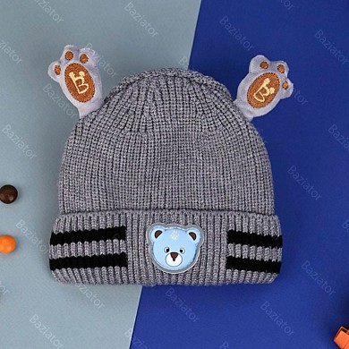 Вязаная детская шапка бини для новорожденного малыша девочки и мальчика демисезонная Мишка с лапками