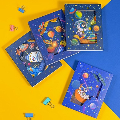 картинка Детский подарочный блокнот А6 в клетку с замочком для записей для девочек и мальчиков Космос