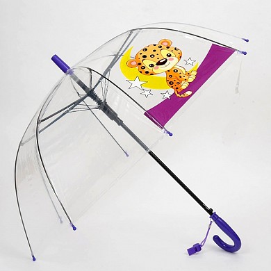 Зонт детский для девочек и мальчиков прозрачный с изображением сказочных героев и свистком
