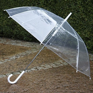 Зонт-трость женский прозрачный с белой ручкой 