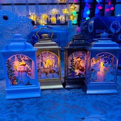 Декоративный новогодний фонарь с подсветкой и рисунком 13 см