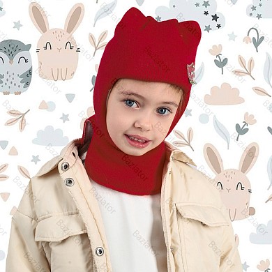 Шапка шлем для девочки зима детская двойная с подкладом Котик с ушками