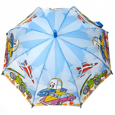 Зонт трость детский Веселый транспорт с цветной ручкой