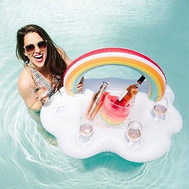 Пляжный надувной бар "Облако с радугой" 90x60x50 см с подстаканниками на 4 стаканчика для напитков