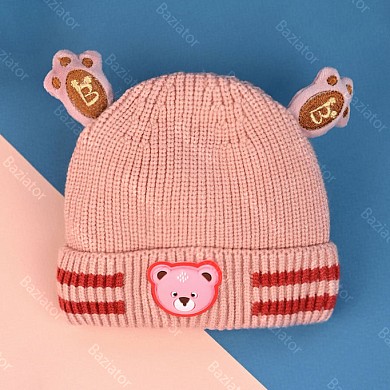 Вязаная детская шапка бини для новорожденного малыша девочки и мальчика демисезонная Мишка с лапками