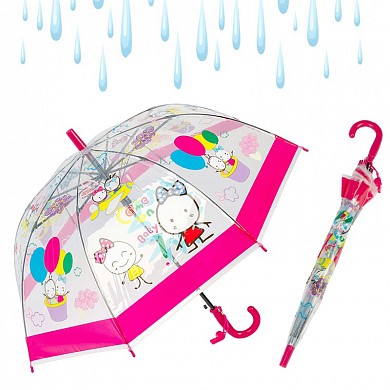 картинка Зонт детский прозрачный Rain Lucky со свистком для мальчиков и девочек с животными и человечками