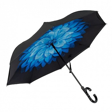 Зонт-наоборот трость автомат с чехлом (зонт обратного сложения антизонт) с рисунком "Цветы"