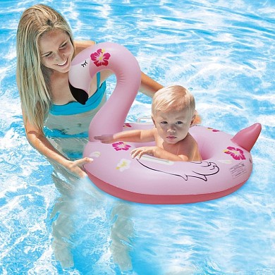Детский надувной круг с трусами для плавания от 3 до 6 лет Розовый Фламинго для плавания диаметр 70