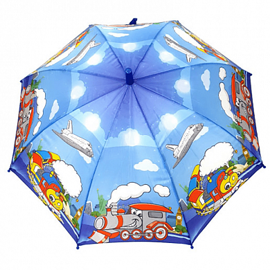 Зонт трость детский Веселый транспорт с цветной ручкой