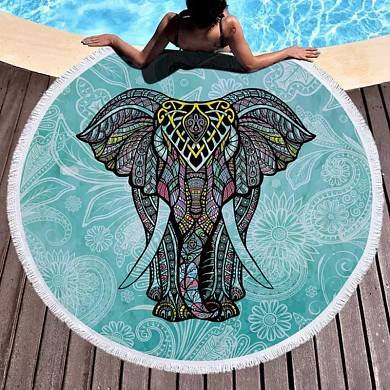 картинка Круглое пляжное покрывало Индийский слон 150 cм микрофибра