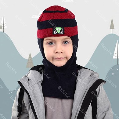 Детская шапка шлем для ребенка мальчика демисезонная теплая на осень в полоску
