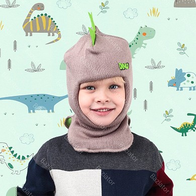 Детская шапка шлем для ребенка на мальчика теплая на зиму двойная с подкладом Dino